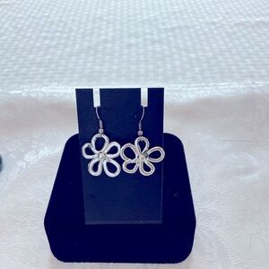 Sterling Tone Flower Earrings
